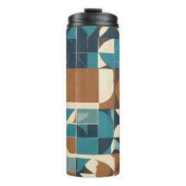 Dark Blue, Teal, Brown, and Tan Geometric Pattern Thermosbecher