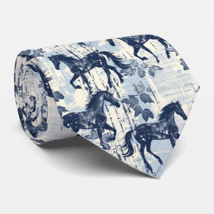 Dark Blue Toile Pferde Racing Krawatte