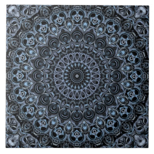 Dark Blue und Black Mandala Design Fliese