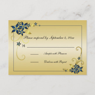 Dark Blue und Gold Floral UAWG RSVP Karte