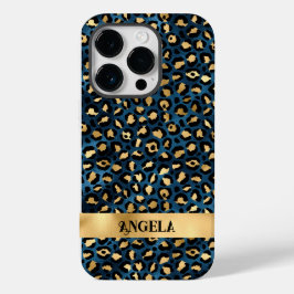 Dark Blue und Gold Leopard Glamourous Case-Mate iPhone 14 Pro Hülle