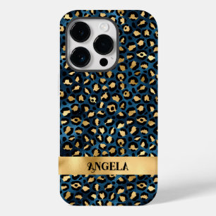 Dark Blue und Gold Leopard Glamourous Case-Mate iPhone 14 Pro Hülle