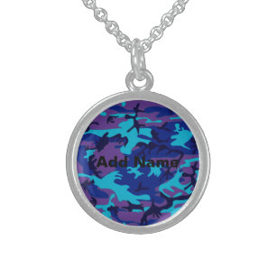 Dark Blue und Lila Camouflage Rd Name Necklace Sterling Silberkette