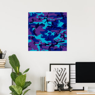 Dark Blue und Lila Camouflage Value Poster