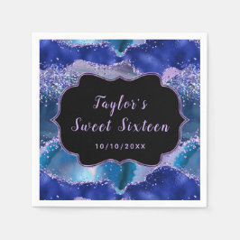 Dark Blue und Lila Ocean Agate 16 . Geburtstag Serviette