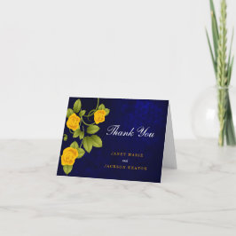 Dark Blue und Marigold Yellow Rose Wedding Dankeskarte