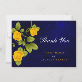 Dark Blue und Marigold Yellow Rose Wedding Dankeskarte