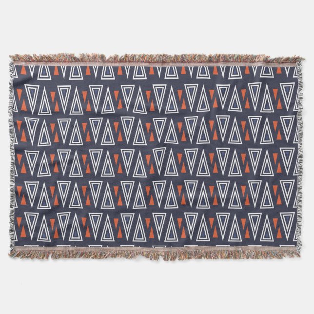 Dark Blue und Red Geometric Triangle Pattern Decke (Vorderseite)