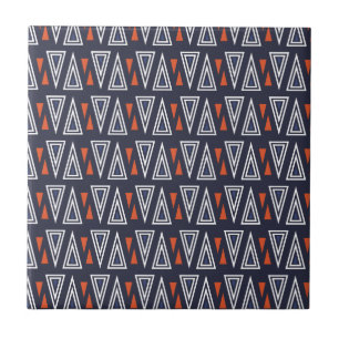 Dark Blue und Red Geometric Triangle Pattern Fliese