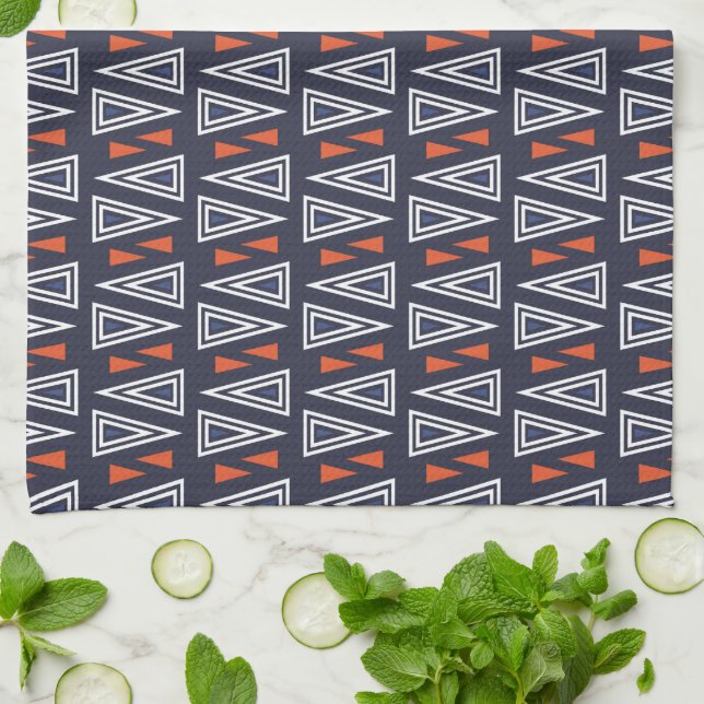 Dark Blue und Red Geometric Triangle Pattern Geschirrtuch (Gefaltet)