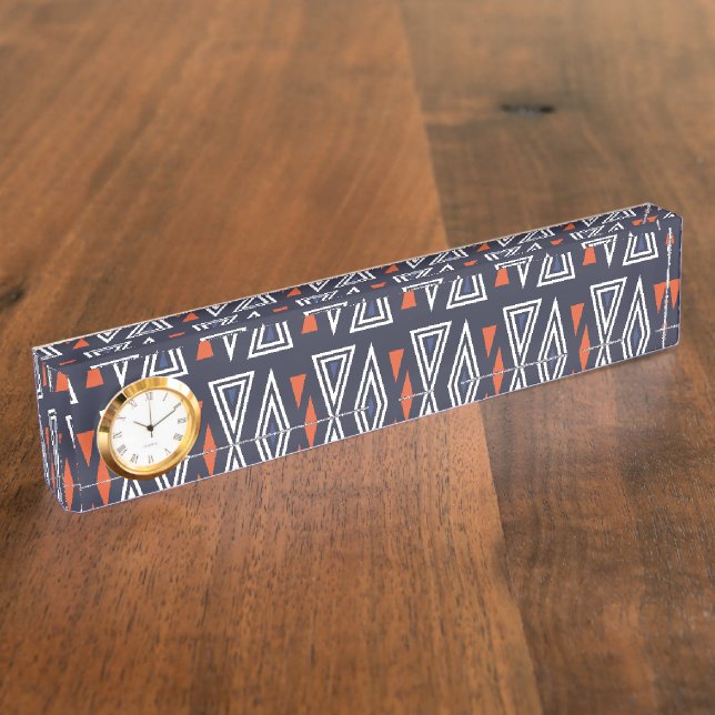 Dark Blue und Red Geometric Triangle Pattern Namensplakette (Seite)