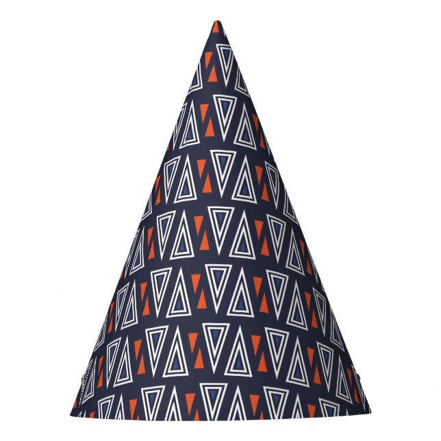 Dark Blue und Red Geometric Triangle Pattern Partyhütchen (Vorderseite)
