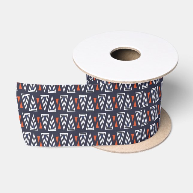 Dark Blue und Red Geometric Triangle Pattern Satinband (Spule)