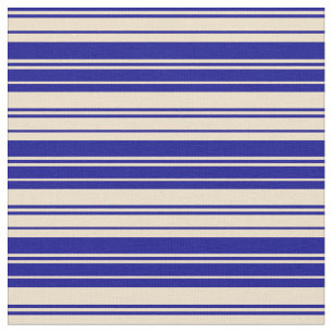 Dark Blue und Tan Lined Pattern Stoff