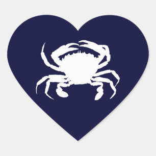 Dark Blue und White Crab Form Herz-Aufkleber