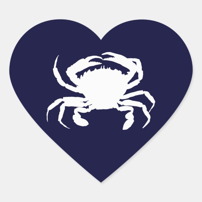 Dark Blue und White Crab Form Herz-Aufkleber (Vorderseite)