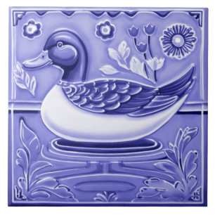 Dark Blue und White Duck European Folk Animal Art Fliese