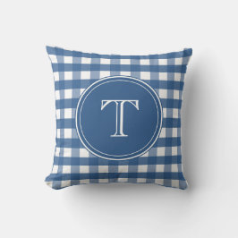 Dark Blue und White Gingham Monogram Kissen