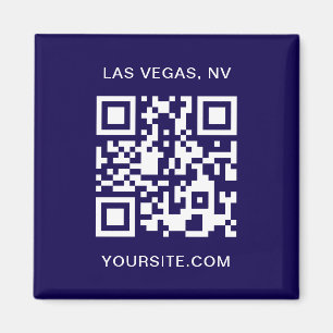 Dark Blue und White Modern QR Code Promo Magnet