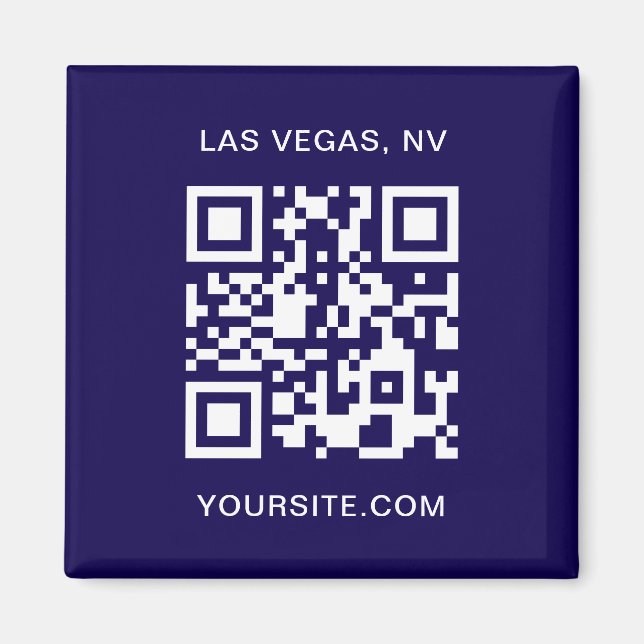 Dark Blue und White Modern QR Code Promo Magnet (Vorne)