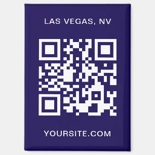 Dark Blue und White Modern QR Code Promo Magnet