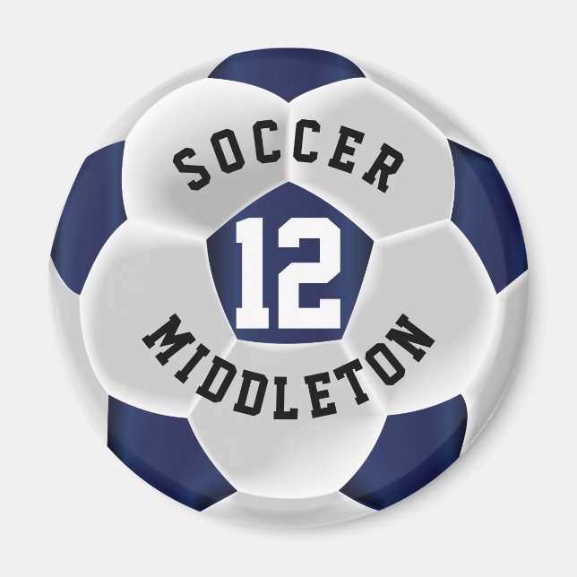 Dark Blue und White Soccer Sport Ball Magnet (Vorne)