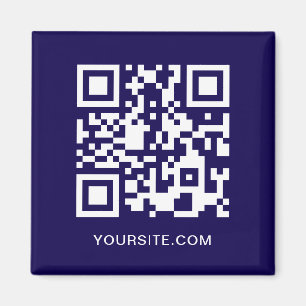 Dark Blue und White Website QR Code Promo Magnet