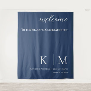 Dark Blue und White Wedding- Wandteppich