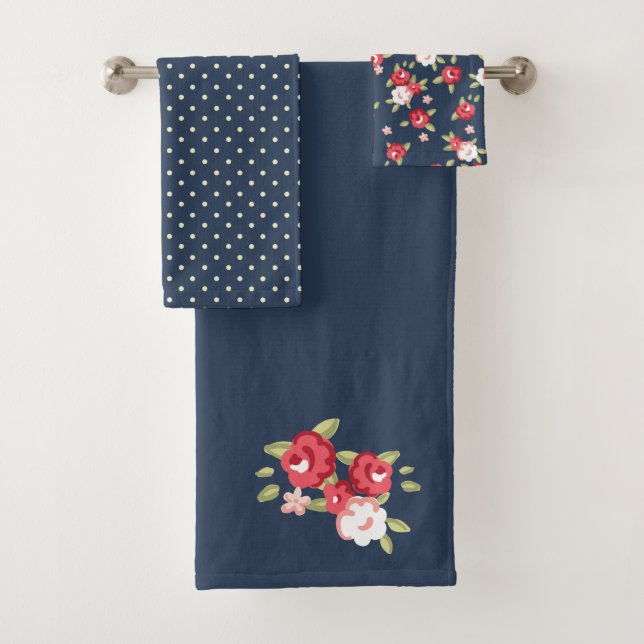 Dark Blue Vintag Rose Handtuch Set (Insitu)