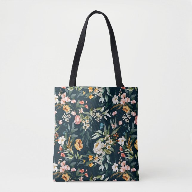 Dark Blue Vintag Style Garden Blume Muster (Vorderseite)