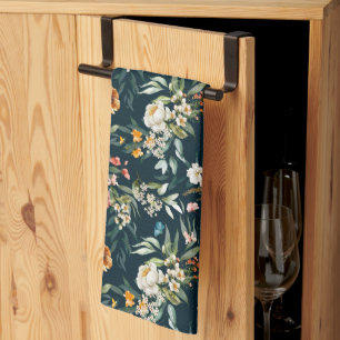 Dark Blue Vintag Style Garden Blume Muster Geschirrtuch