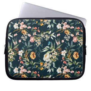 Dark Blue Vintag Style Garden Blume Muster Laptopschutzhülle