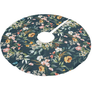 Dark Blue Vintag Style Garden Blume Muster Polyester Weihnachtsbaumdecke
