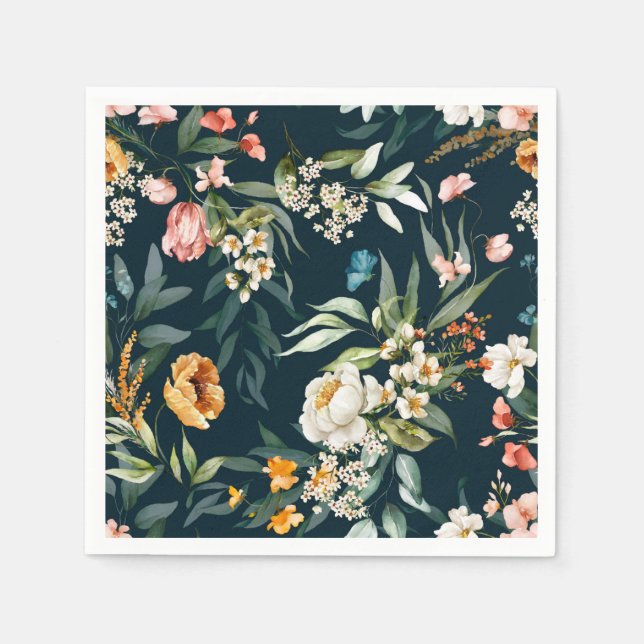 Dark Blue Vintag Style Garden Blume Muster Serviette (Vorderseite)