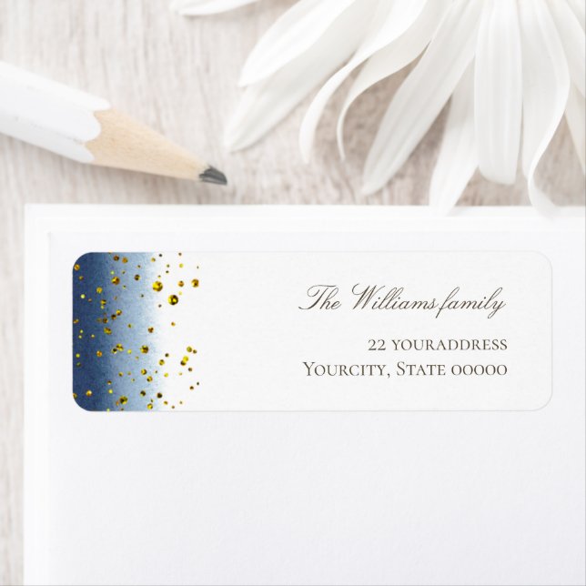 dark blue watercolor simulated gold glitter label (Insitu)