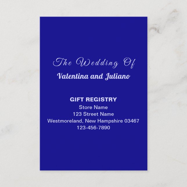Dark Blue Wedding Gift Registry Portrait Begleitkarte (Vorderseite)