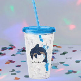 Dark Blue White Bly Sparkle Dolphin Jumping Acryltrinkbecher