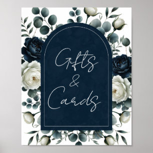 Dark Blue & White Floral Geschenke & Cards Tafelze Poster