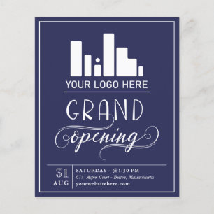 Dark Blue & White Grand Eröffnungs Your Logo Invit Flyer