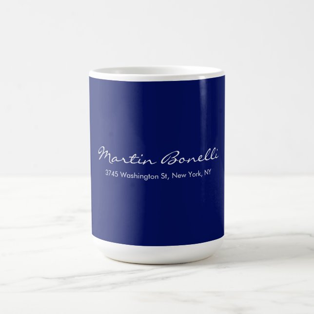 Dark Blue White Minimalist Script Plain Simple Kaffeetasse (Mittel)
