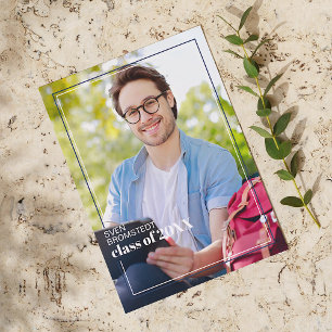 Dark Blue White Minimalistisch Abschluss Ankündigu Postkarte