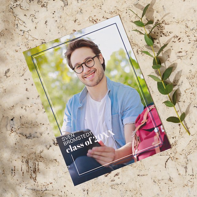 Dark Blue White Minimalistisch Abschluss Ankündigu Postkarte (Von Creator hochgeladen)