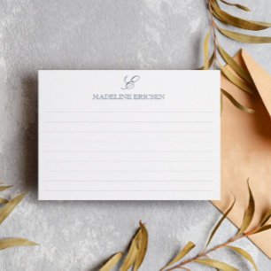 Dark Blue & White Monogram Lined Mitteilungskarte