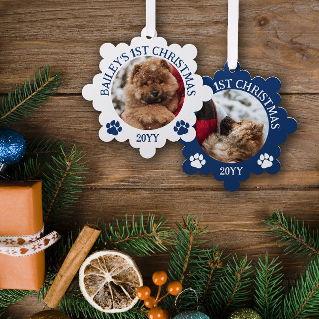 Dark Blue White Paw druckt Puppy's 1. Weihnachten Ornament Karte (Von Creator hochgeladen)