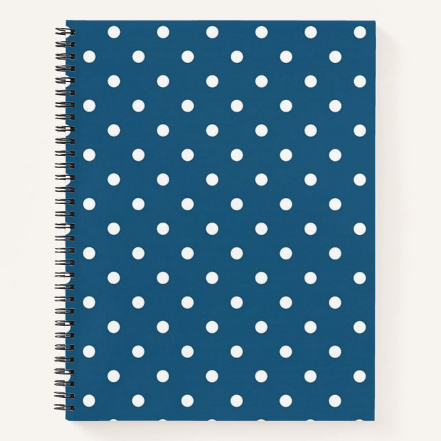 Dark Blue & White Polka Dot Spiral Notebook Notizbuch (Vorderseite)