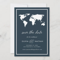Dark Blue World Map | Elegante Hochzeit zum Thema 