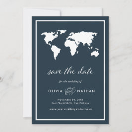 Dark Blue World Map | Elegante Hochzeit zum Thema  Save The Date