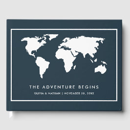 Dark Blue World Map | Elegantes Reisethema Gästebuch