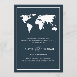 Dark Blue World Map  Stornierung einer Hochzeit Einladung