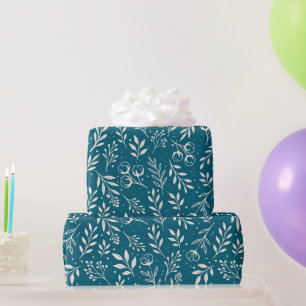 Dark Blue Wrapping Paper Roll Botanical Pattern Geschenkpapier